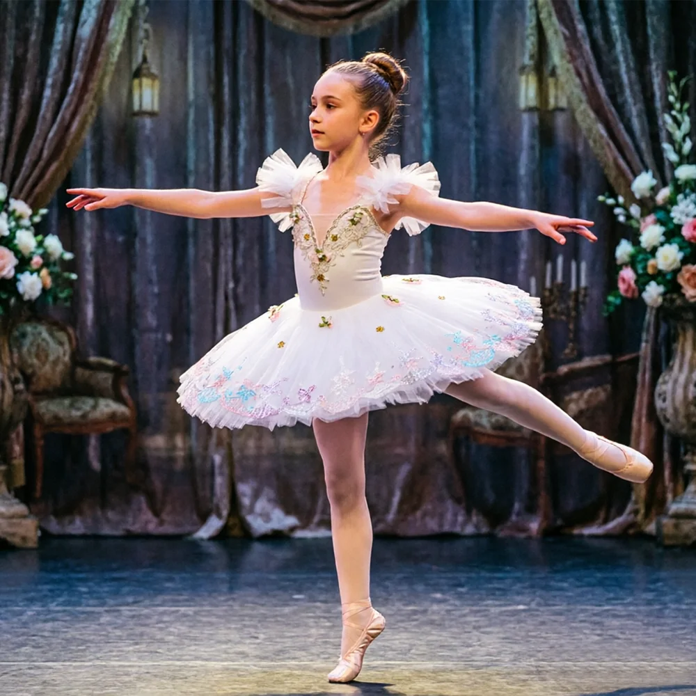 

Girls' Professional Tutu Ballet Dress with Floral Rhinestone & Embroidery Children's Dance Costume for Party & Performance