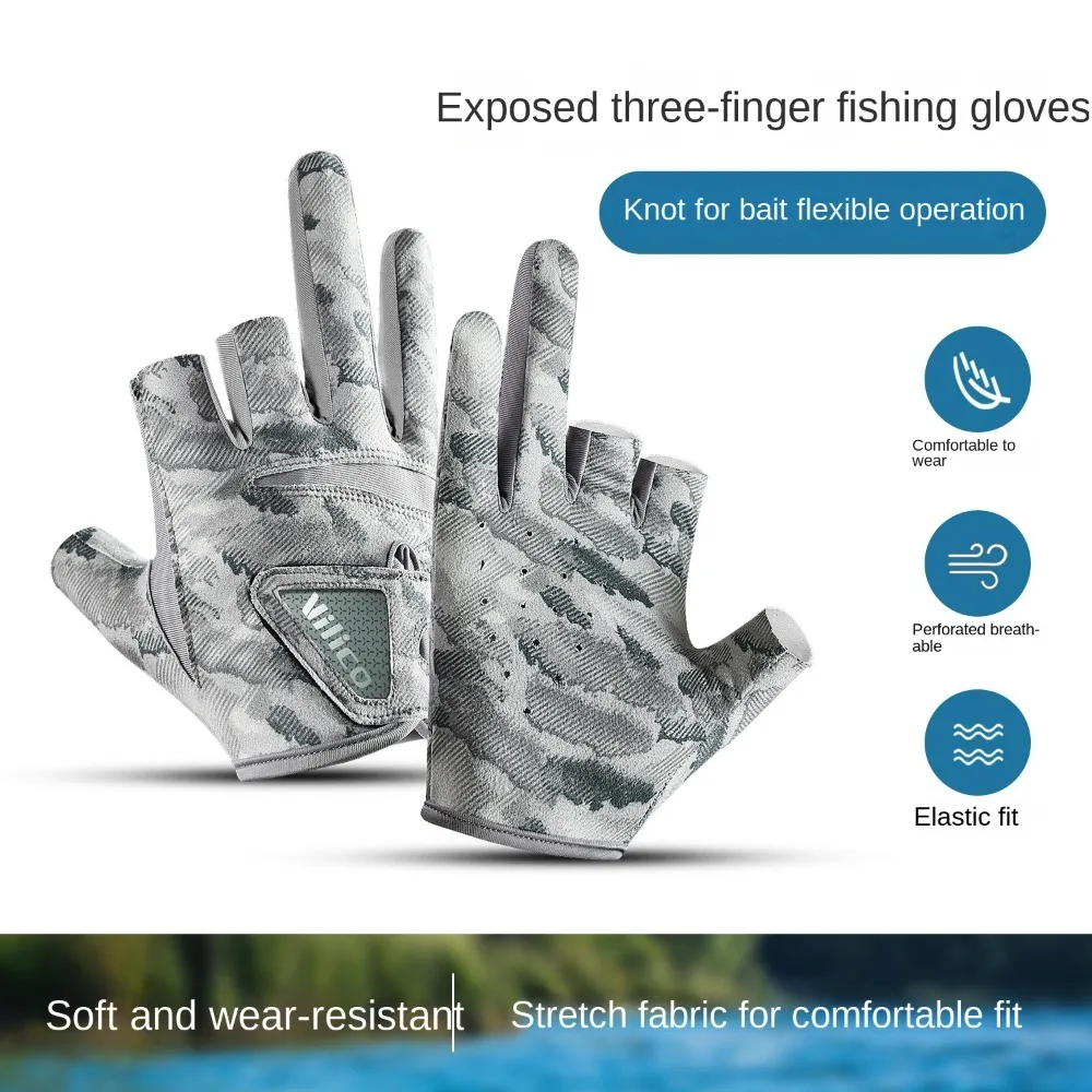 New Ice Silk Fishing Gloves Anti-Slip Breathable Three Finger Cut Gloves Thin Neoprene Cloth 3 Finger Glove Fish Equipment