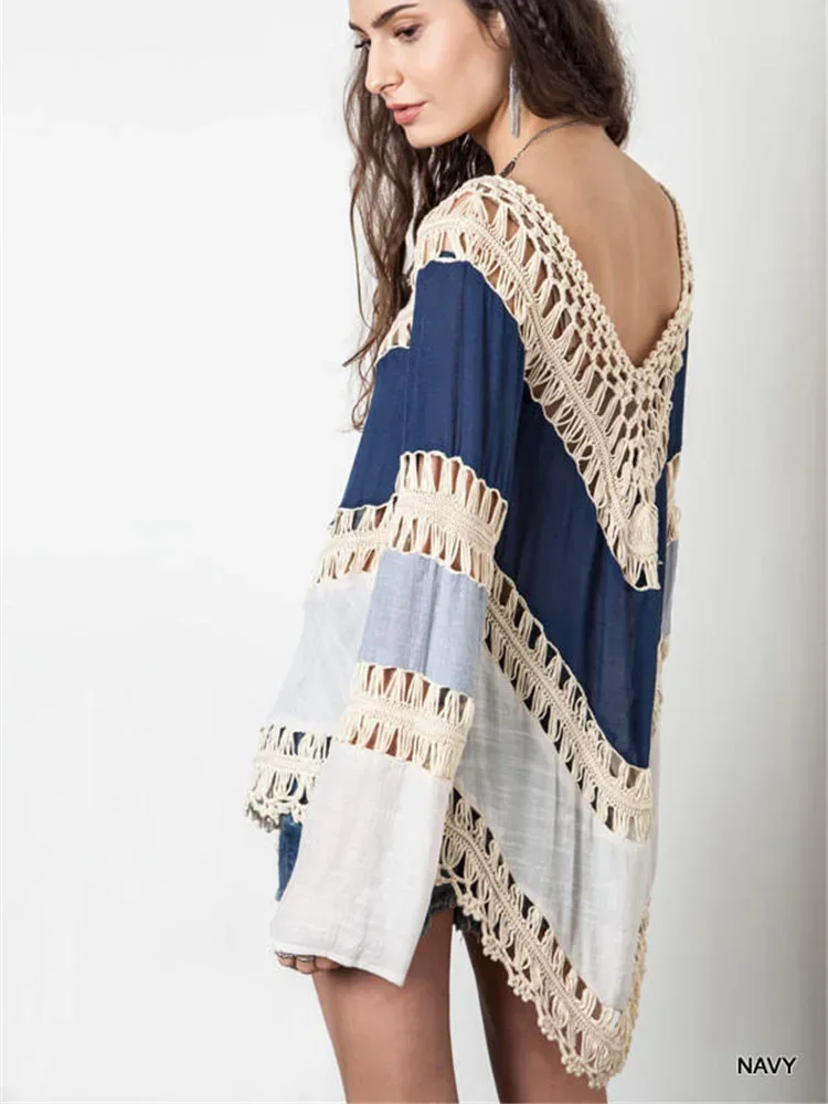 OIINAA ビーチカバーアップ女性ビキニカバーアップスプライス中空アウトボタン半袖夏 2025 ビーチファッション休暇ビーチウェア