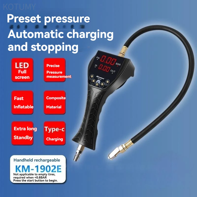 High Precision Automatic Tire Inflator, Digital Display Auto Air Pump, Preset Pressure Auto Stop, Waterproof Rustproof Car Tire