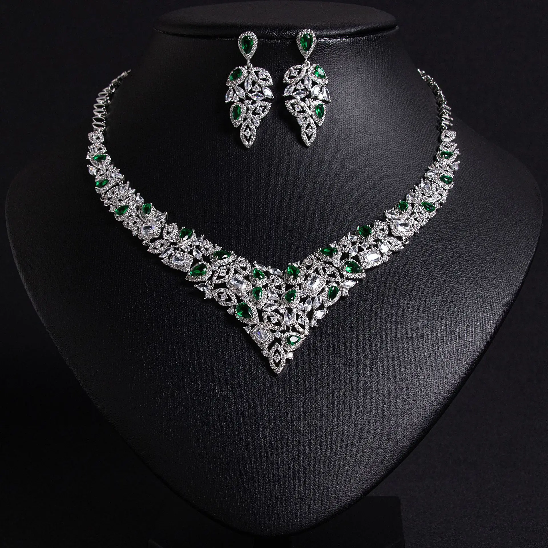 Lindo senhoras jóias conjunto de zircônia vintage com decote em v colar brincos festa jantar baile de formatura acessórios de casamento presente M-310