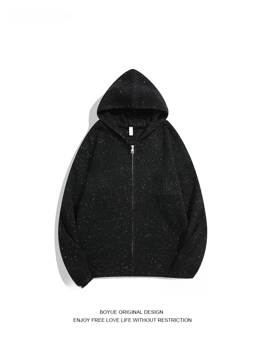 

Кардиган-худи Boyue повседневный вязаный с открытым передом, простой дизайн, зимняя верхняя одежда, смесь полиэстера, длинные рукава, на молнии