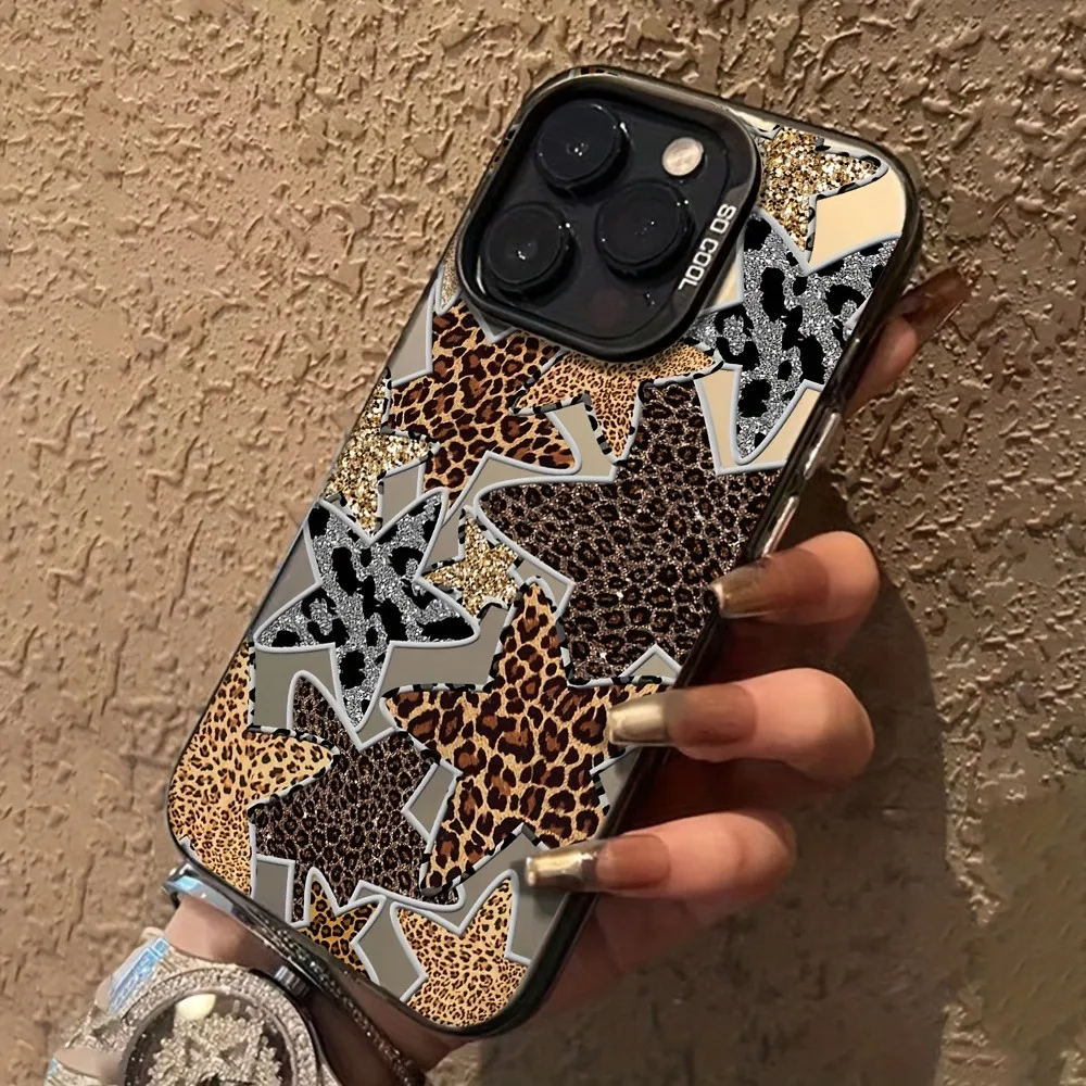 Funda de teléfono IMD para Samsung S25, fundas Galaxy S24 Ultra S23 FE S22 Plus A16 A26 A36 A56 A55 A54 A53 A25, funda con estampado de leopardo y estrellas