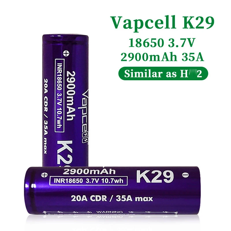Vapcell original k29 inr 18650 bateria 2900mah 3.7v 20a/35a baterias de lítio recarregáveis célula de alta potência para brinquedos lanterna