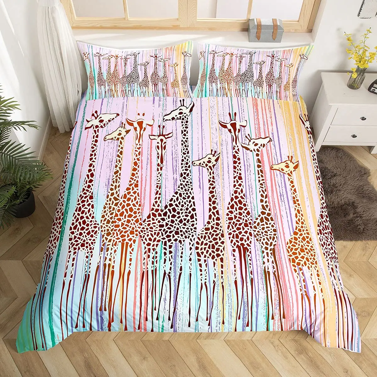 

Cartoon Giraffe Bedding Giraffe Duvet Cover Tropical Animal Theme Bedding Giraffe Pattern Room Decoration for Kids Teens Boys