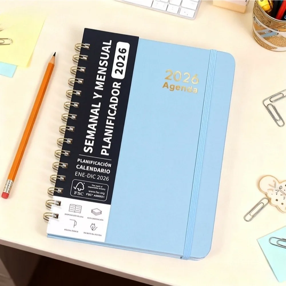 

2026 Spanish Planner a5 Notebook Coil Calendar Essential Self-Tracking Diary Book Multi Functional Convenient