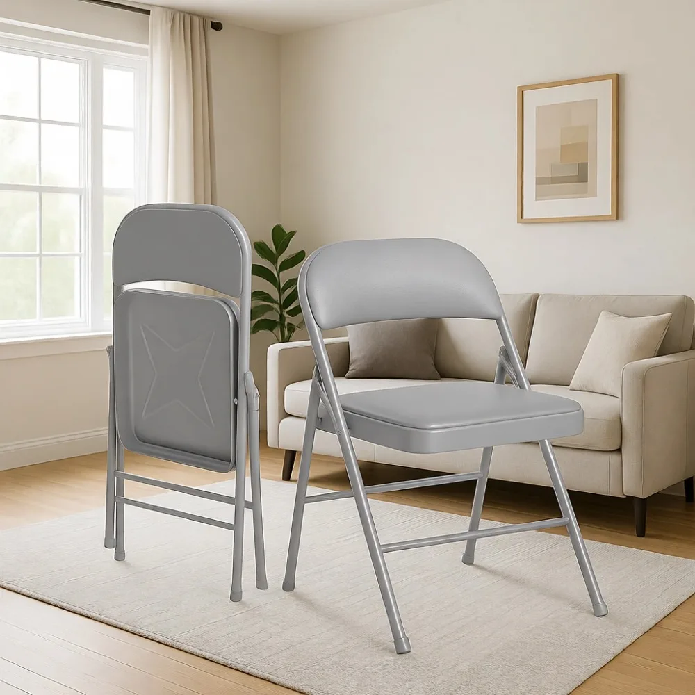 

Складные стулья (2 шт.) с мягким сиденьем и спинкой, металлический каркас, для дома, офиса, вечеринок, для использования в помещении и на улице, легко хранить