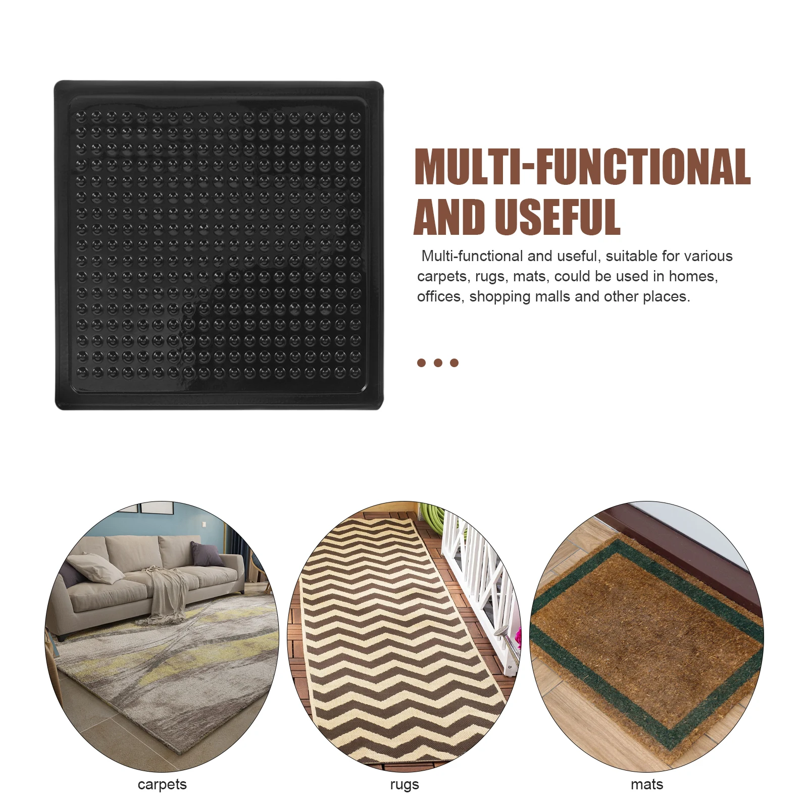 

12 Pcs Square Anti-slip Carpet Stickers 60x60x3mm Reusable Washable for Hardwood Floors Tile Non-skid Pad