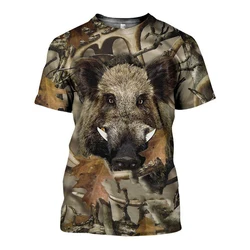 Funny Hunting T-shirts Animal Wild Boar 3D Print Men Women Short Sleeve O-Neck T Shirt Jungle Camouflage Tees Tops Man Clothing
