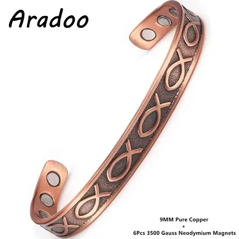 ARADOO 물고기 패턴 디자인 커프 팔찌 쥬얼리 선물과 여성을위한 단단한 구리 마그네틱 팔찌