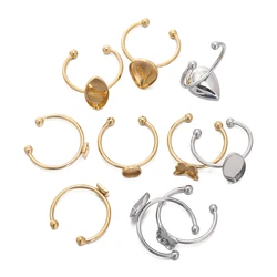 5pcs Gold Color Stainless Steel Open Ring Cabochon Cameo Blank Tray Base Settings for DIY Rings Jewelry Making Findings Supplies