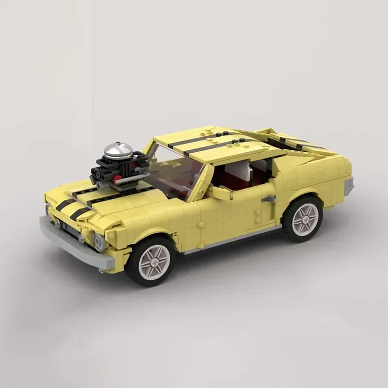 Moc klocki Vintage klasyczne wyścigi żółty Mustang Model samochodu klocki techniczne DIY montaż pojazd zabawki dla dzieci dziecko