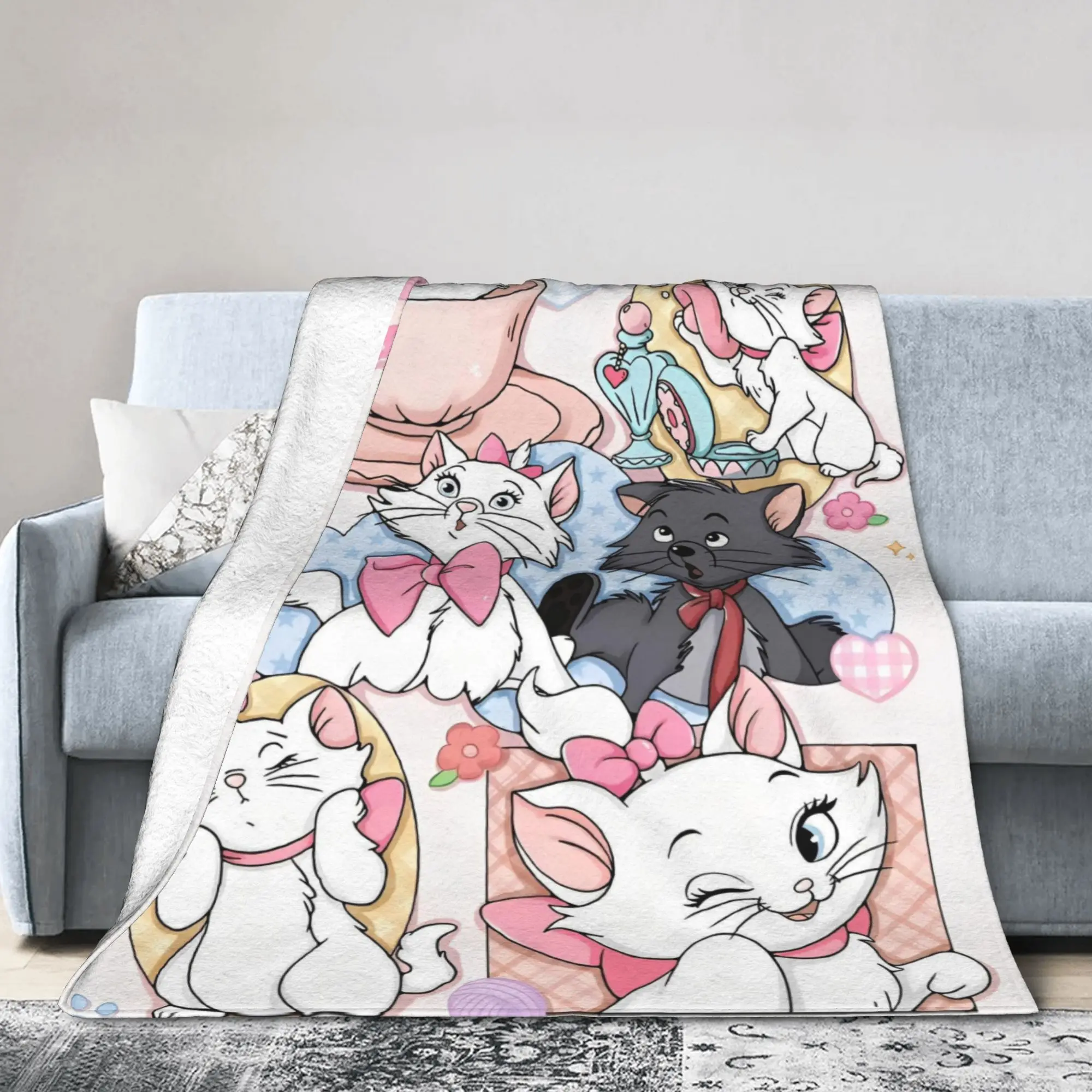 أرستوكاتس أنيمي لطيف ماري القط بطانية محبوكة الصوف سوبر لينة رمي البطانيات للسرير المفرش