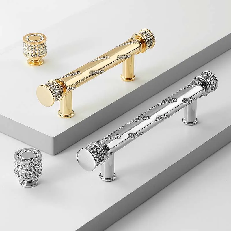 Zinc Alloy French Diamond Handle Wardrobe Door Bathroom Drawer Cabinets French Furniture Handle Gold Kitchen Cabinet Handle Knob