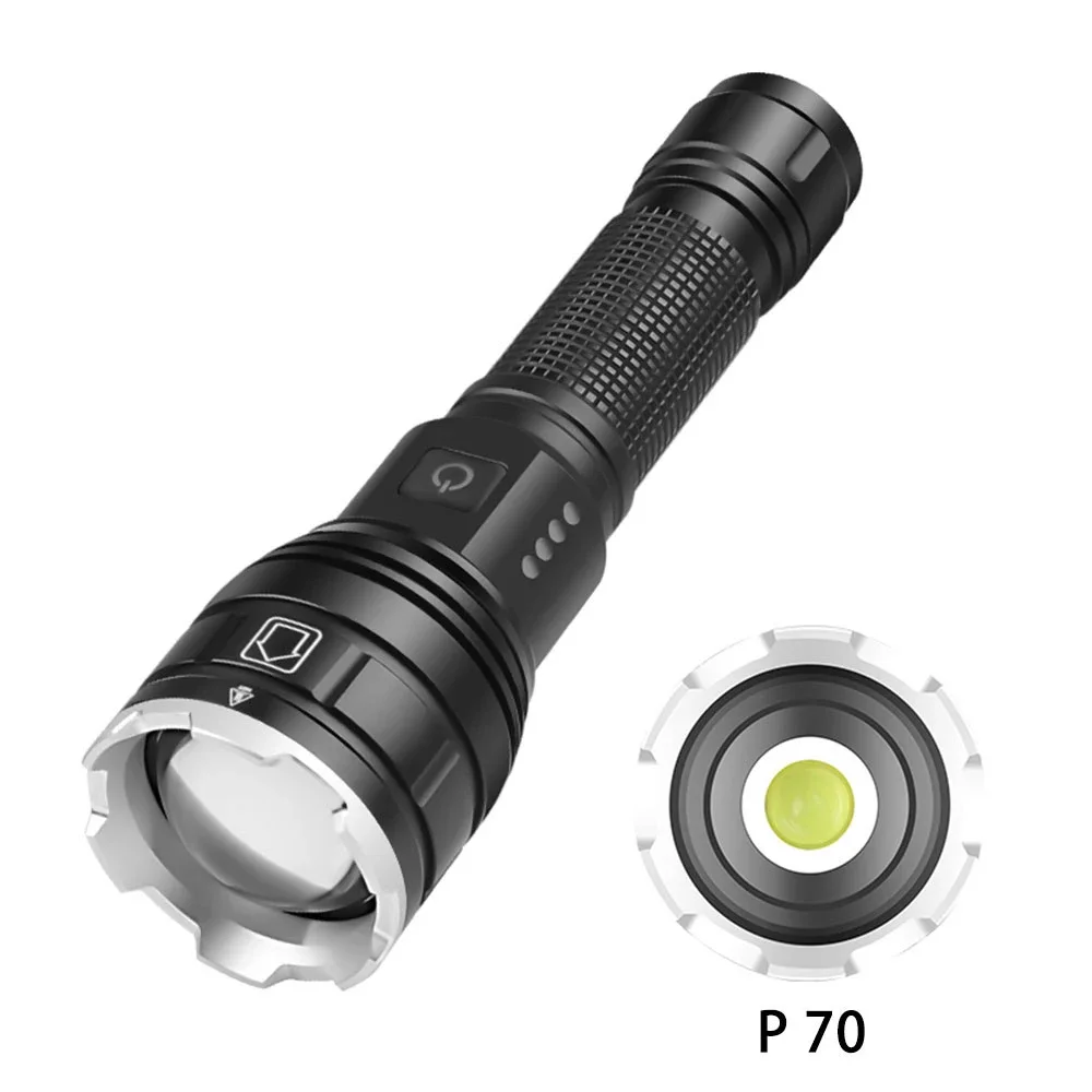 

High Power XHP70 Led Flashlight 18650 21700 New Type-C USB Rechargeable Torch Powerful Black Outdoor Light Zoom 1500LM Lights