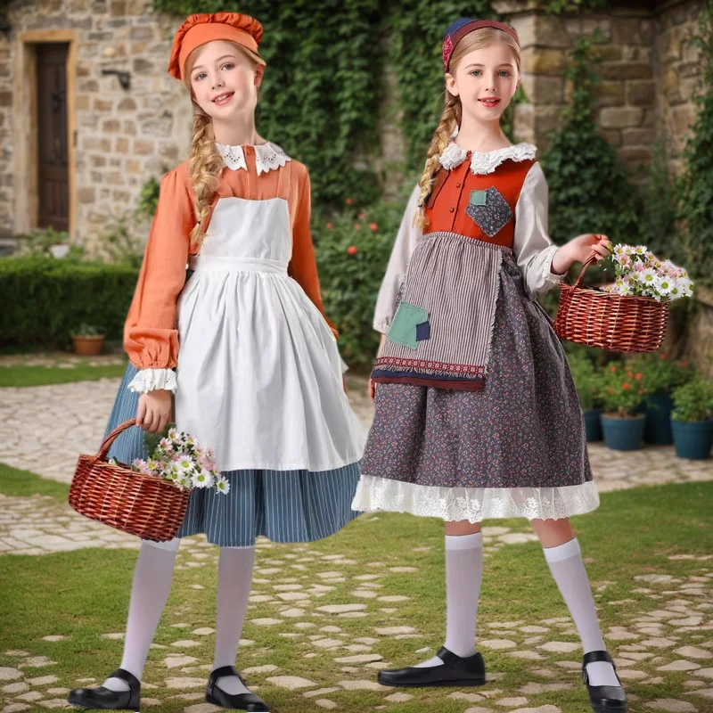

Girl's Countryside Skirt Vintage Farm Maid Costume Children Medieval Colonial Peasant Actres Stage Performance Outfit
