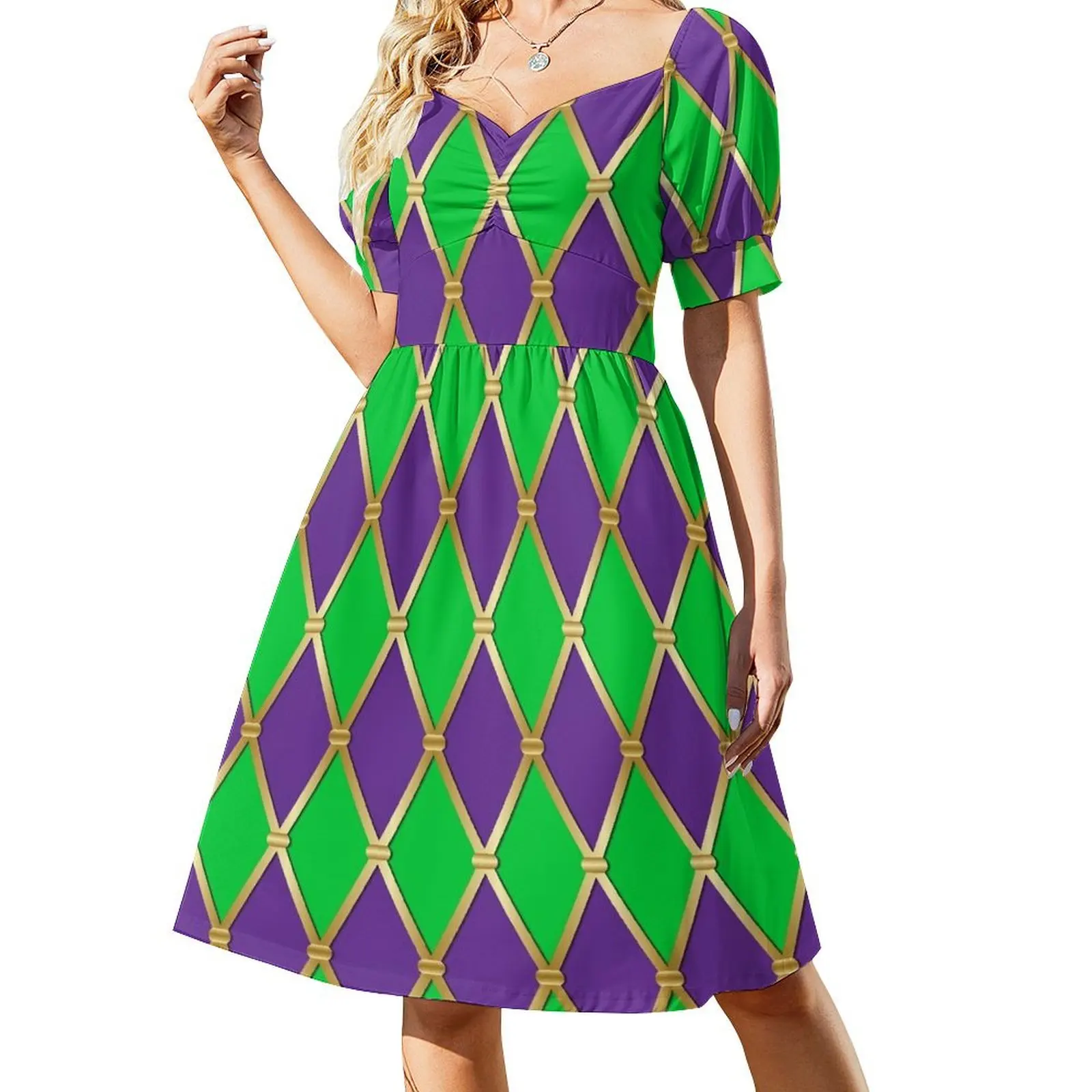 Harlequin Mardi Gras Short Sleeved Dress summer dresses women 2025 womens clothing ladies dresses for special occasion Dress