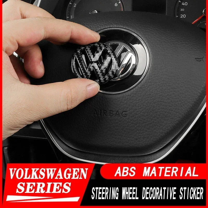 

ABS Carbon fiber pattern Car Logo Steering Wheel Decoration Sticker Accessories For VW GTI R Line Polo Golf 5 6 Passat Scirocco