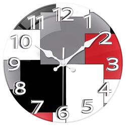 Abstract Red Black Gray Geometric Pattern Tempered Glass Wall Clock Living Room Bedroom Kitchen Home Decoration Wall Clock Silent Quartz Clock Holiday Gift 12 Inches 14 Inches 16inch (Without Batteries)