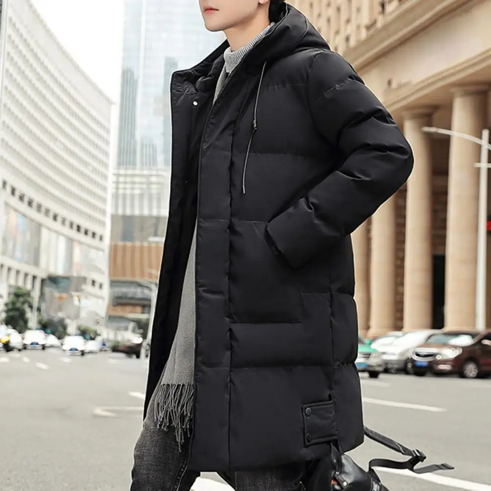 

Stylish Men Winter Coat Solid Color Drawstring Winter Down Coat Zipper Plus Size Men Winter Coat