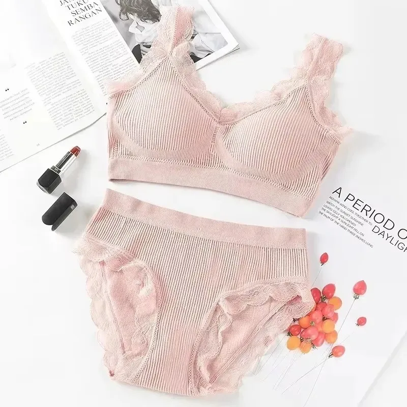 

Newest Sexy Lace Underwear Set Padded Bra Set Without Steel Ring Solid Women's Underwear Brassiere Comfortable Fitness Crop Top