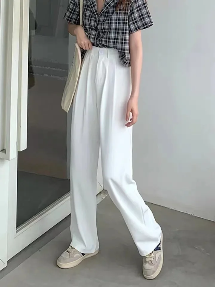 Autumn Korean Elegant High-waisted Suit Pants Loose Straight Casual Wide-legged Streetwear Women Office Fashion Classy Trouser