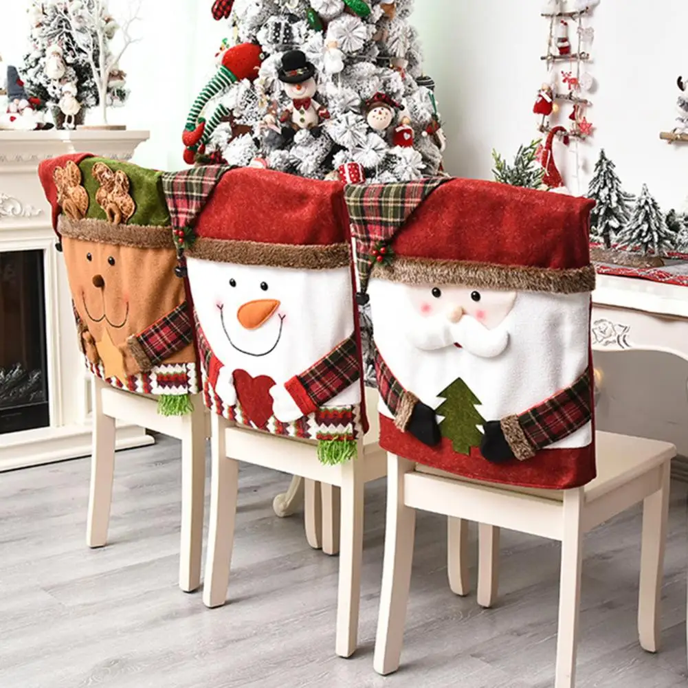 Christmas Chair Cover Cartoon Santa Claus/Snowman/Reindeer Chair Slipcover Holiday Stool Seat Cover Home Decoration