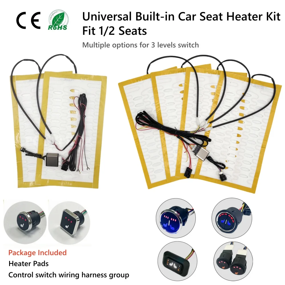 

Built-in Car Seat Heater Kit Fit 1/2 Seats,Universal 12V 27W Alloy Wire Heating Pads 3 Level Control Switch With Wiring Harness