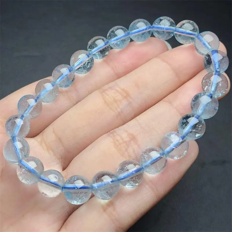 8MM Natural Blue Topaz Bracelet Handmade Crystal Quartz Jewelry Stretch Bangle Children Birthday Gift 1pcs