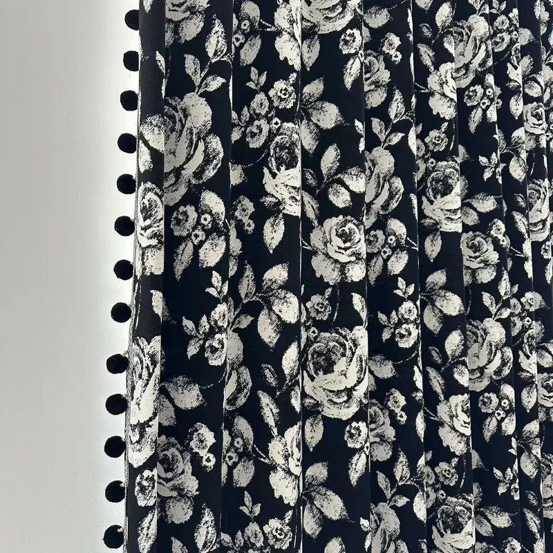 Black Rose Curtain French Light Luxury High-end Blackout Chenille Jacquard Curtains for Living Dining Room Bedroom Customization