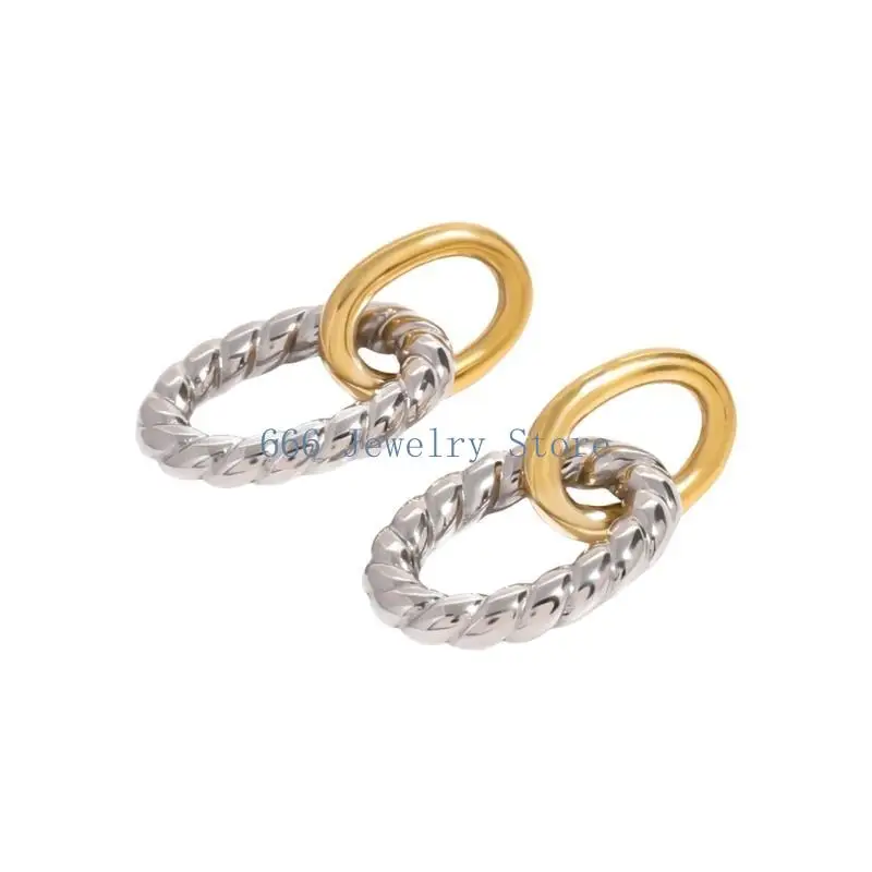 F2TD Sturdy Stainless Steel Jewelry Set with Elegant Round Twisted Stripes Designs Includes Necklace and Bracelet Outfits