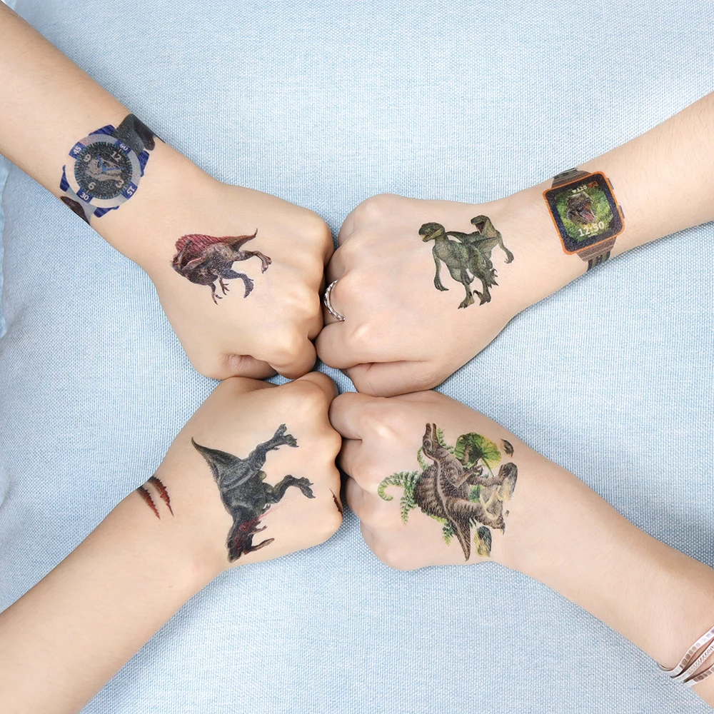 12pcs Cartoon Dinosaur Tattoo Stickers Cute Water Transfer Face Arm Body Art Tattoo Decals Party Festival Gift Hand Fake Tattoos