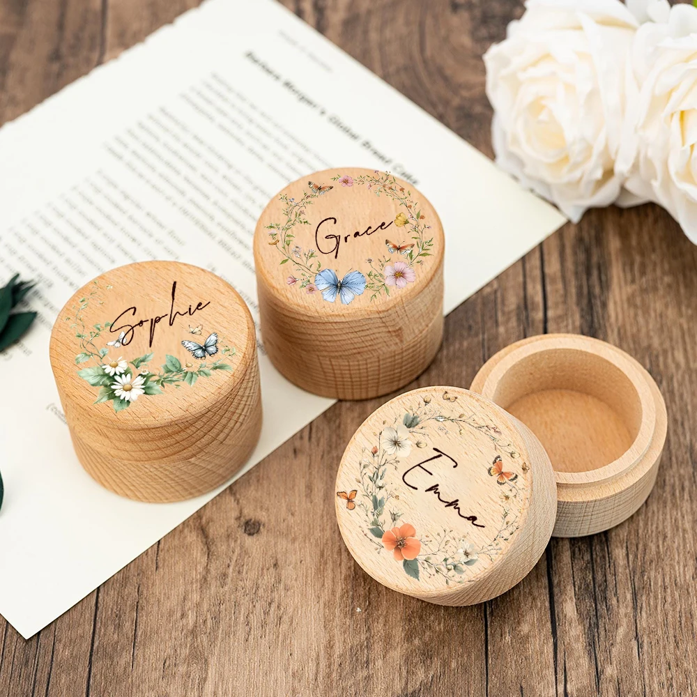 

Персонализированная коробка феи с зубами, цветок с именем, коробки для зубов, мультяшный деревянный чехол для детских воспоминаний, подарок для детского душа на день рождения