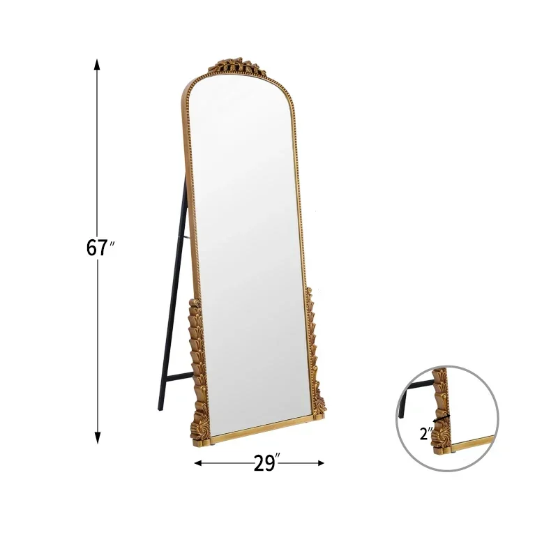 Arch French PU Framed mirrors decor full length gold dressing mirror wall