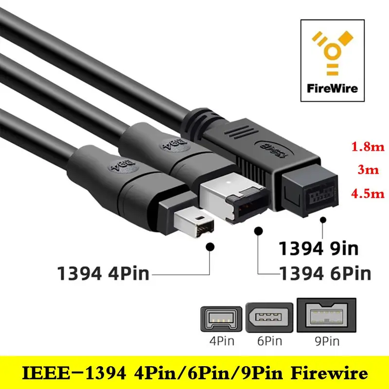 1.8 メートル 3 メートル 4.5 メートル IEEE 1394B データケーブル 4P/6P/9P キャプチャカード産業用カメラ接続ケーブル 1394 Firewire 大から小