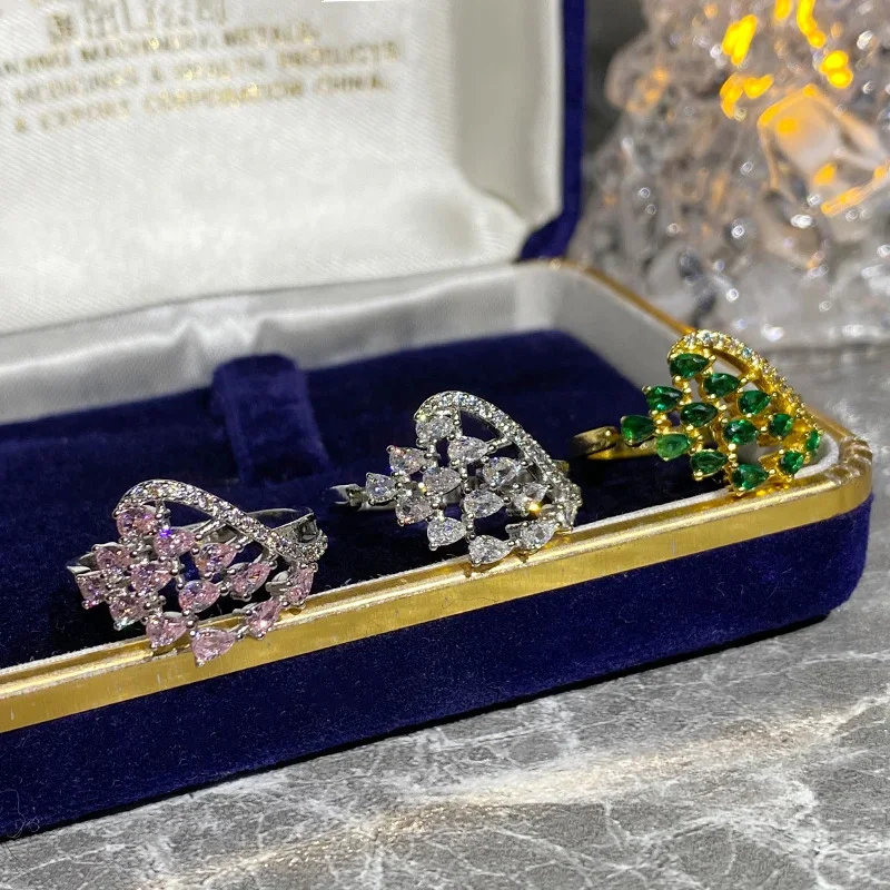 

MDLFES Муассанит .tyle Кольцо с драгоценным камнем Позолоченное многогранное каплевидное кольцо с цирконием, звезда, река, сверкающий бриллиант, индексное кольцо