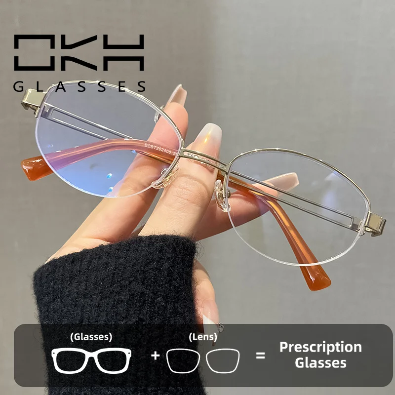 

OKH Ultra-Light Pure Titanium Browline Eyeglasses Frame for Men Business Myopia Optical Glasses