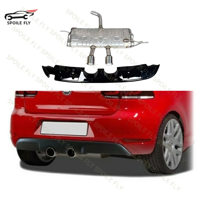 

High Quality For Volkswagen Golf 6 Standard TSI TDI 2009-2013 R20 Style Rear Bumper Glossy Black With Exhaust Port Body Kit