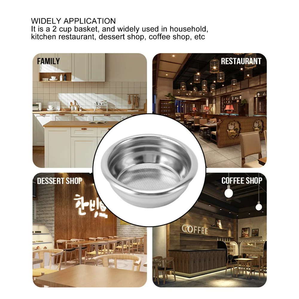 2pcs set Stainless Steel Coffee Portafilter Basket 2 Cups Capacity 58mm Coffee Filter Basket Single Layer Structure