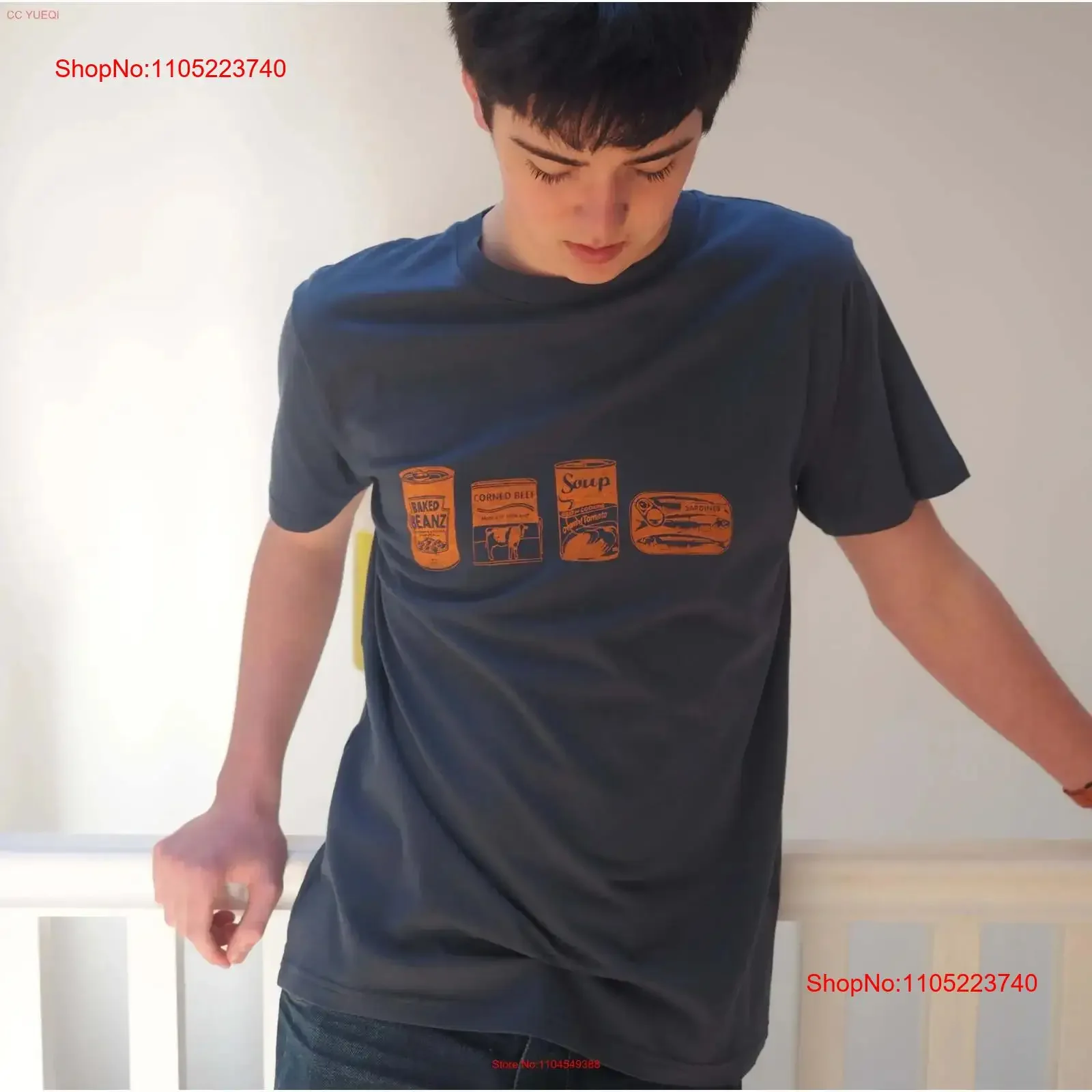 Camiseta de comida estañada, pescado, frijoles horneados, carne en conserva, sopa de tomate, regalo gourmet, impresión de cocina, sardines, vintage, gráfico elegante lavado