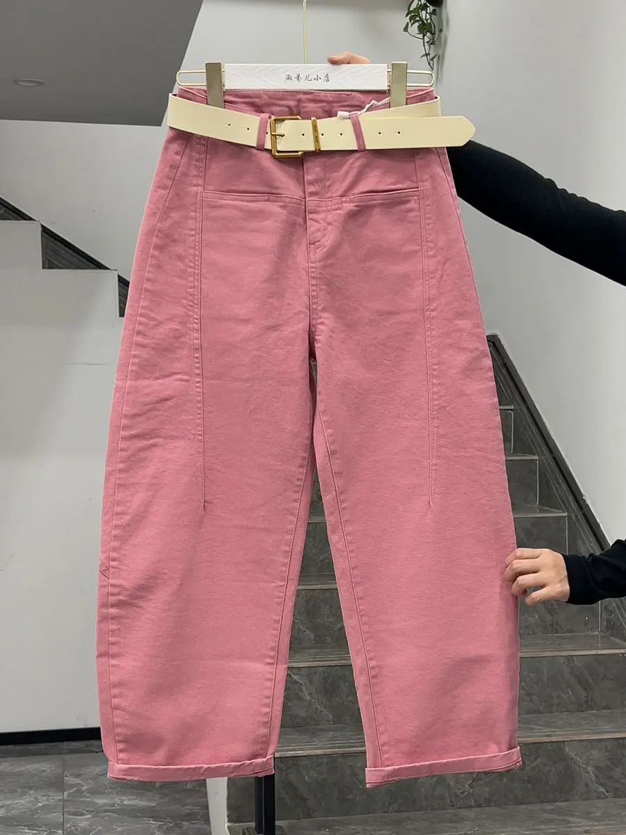 

Свободные джинсы-клеш конфетных цветов с высокой талией и молнией, прямые брюки для полных женщин, весенняя мода