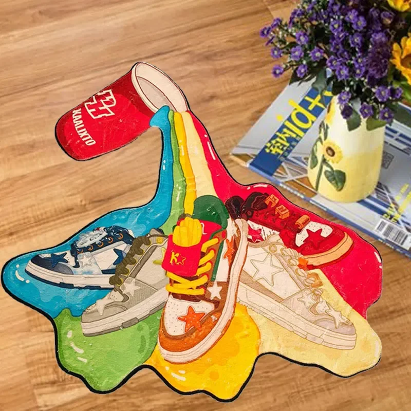 Fashion Sneaker Doormat Mat Anti-Slip Imitation Cashmere Rug Irregular Shape Decorate Carpet Living Room Entrance Rug Home Decor