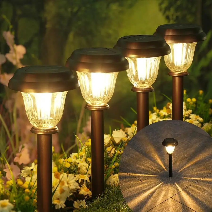 

8 Pack Solar Lights Outdoor, Stainless Steel Glass Solar Pathway Lights, Auto On Off LongLasting Waterproof Landscape Lighting f