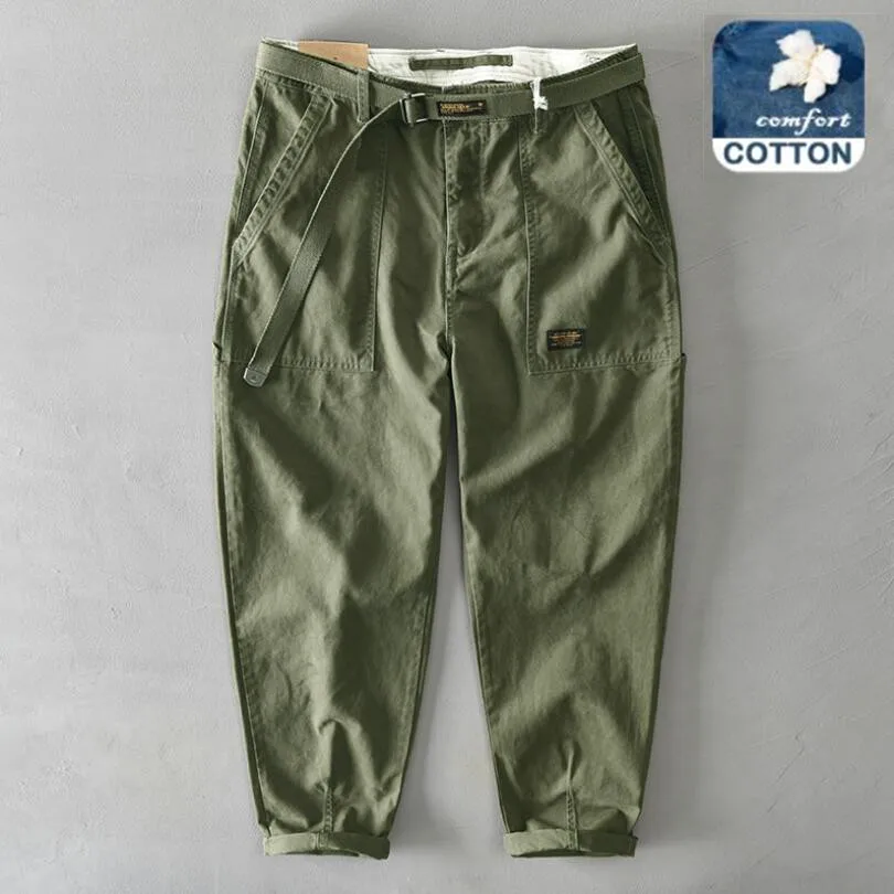 

2022 Autumn Pure Cotton Men Cargo Pants Korean Style Male Casual Loose Pantalones Hombre Mid Waist Multiple Pockets Trouser w54