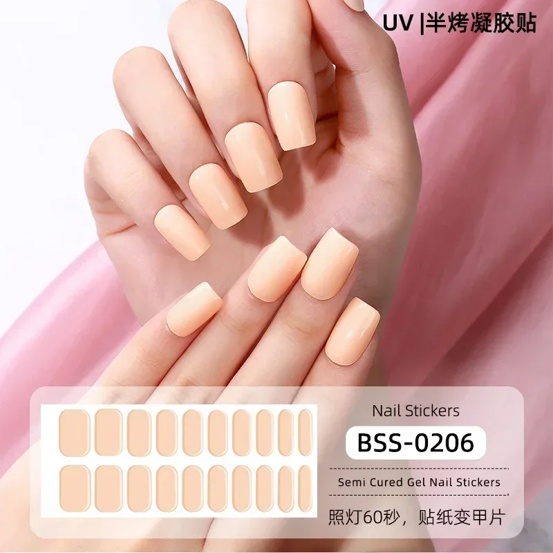 16/20/24 Tips Solid Color UV Semi-baked Semi-cured Gel Nail Stickers Full Cover Nail Decals  Nail Art Decorations