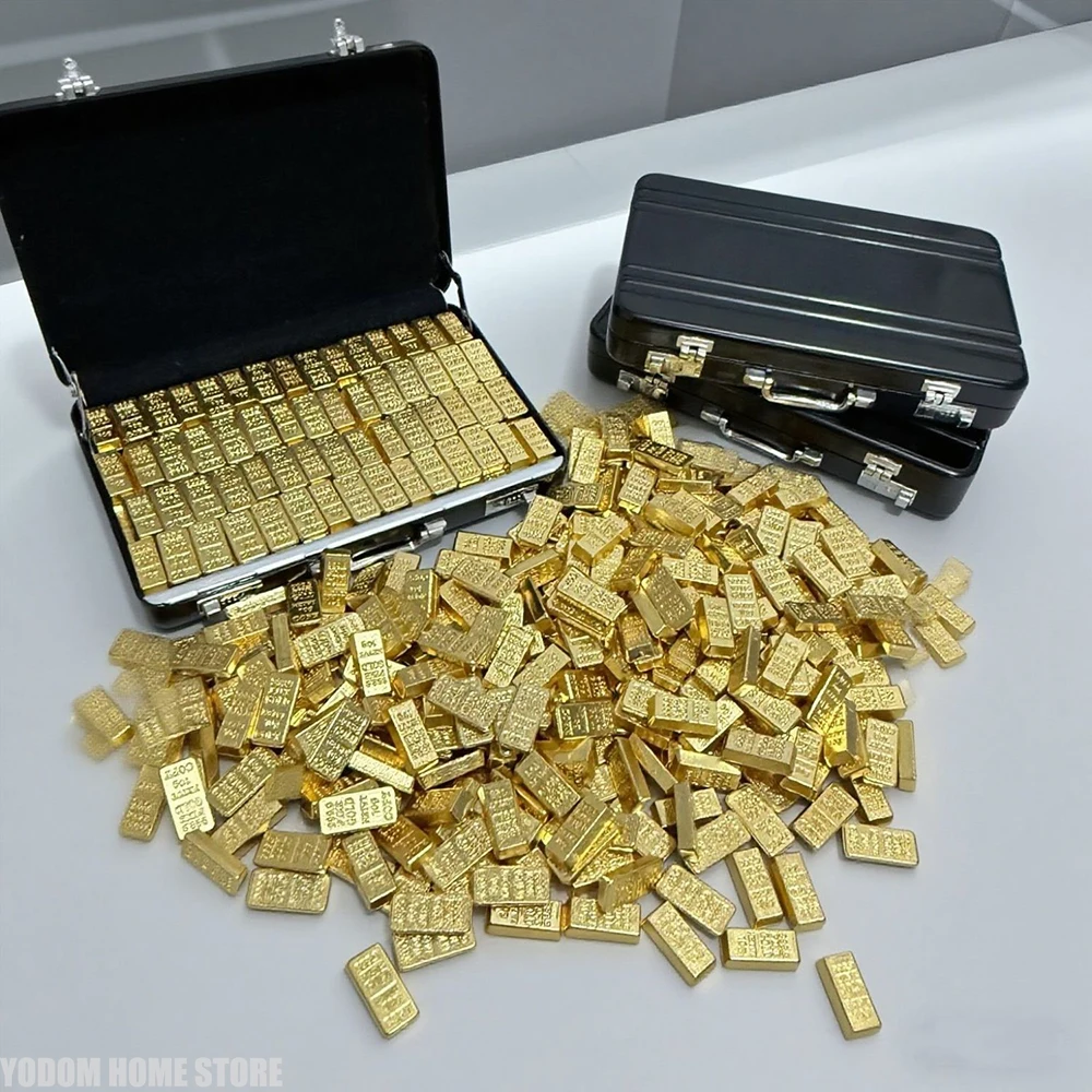 1/12 casa de bonecas mini decoração mala de liga de alumínio simulada com barra de ouro modelo acessório de boneca
