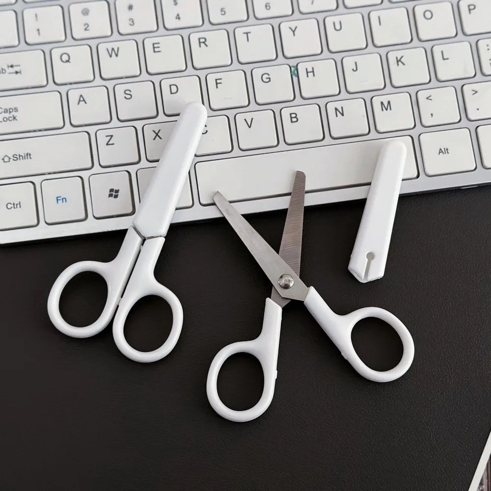 مقص القرطاسية الأبيض النقي اليدوية واقية مقص الأطفال الفولاذ المقاوم للصدأ مع غطاء قطع الورق أداة DIY بها بنفسك سكرابوكينغ