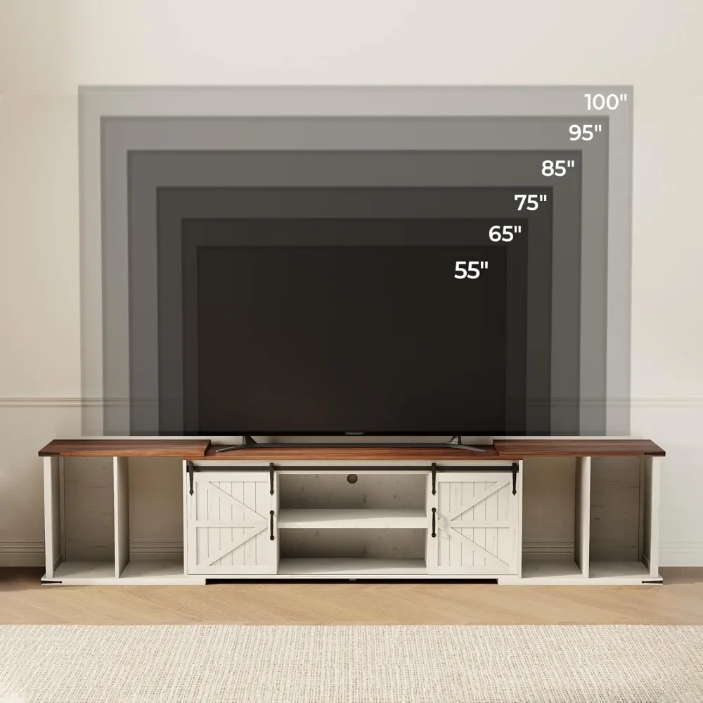 Supporto TV estensibile, centro di intrattenimento per TV 85 95 105 pollici, supporto TV con grande capacità di archiviazione e porta scorrevole
