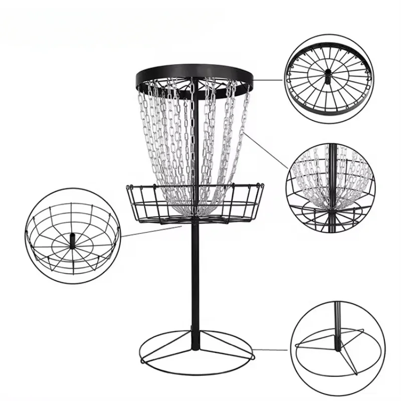 Portable Disc Catcher Sport Golf Golf Basket Set Basketball Double Steel Chain Steel Target Black For Outdoor