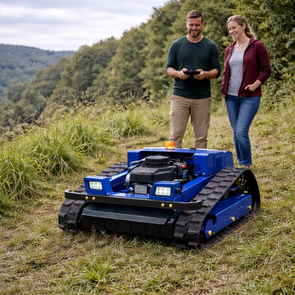 

Customized Smart Wireless Remote Control Lawn Mower 4-Stroke Engine Tracked All Terrain Family Helper For Forest Lawn